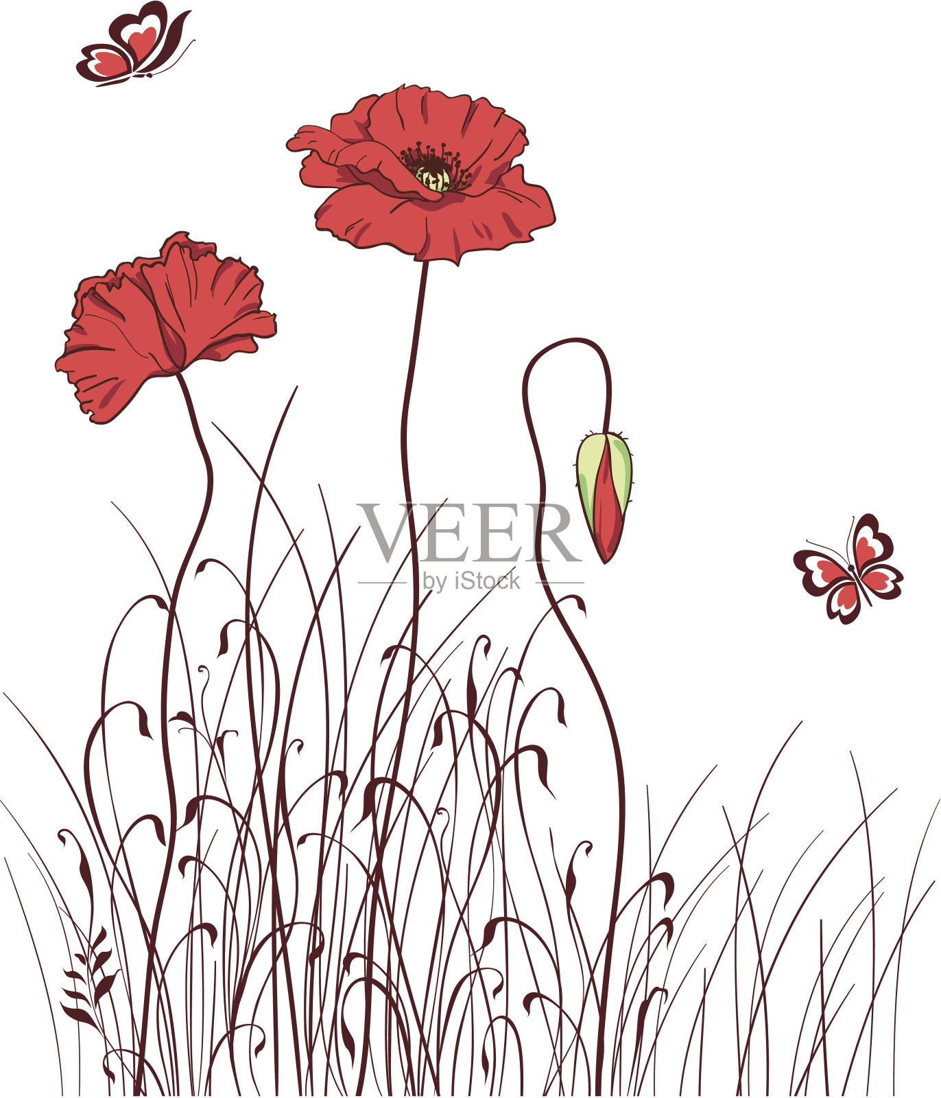 红罂粟草地插画图片素材