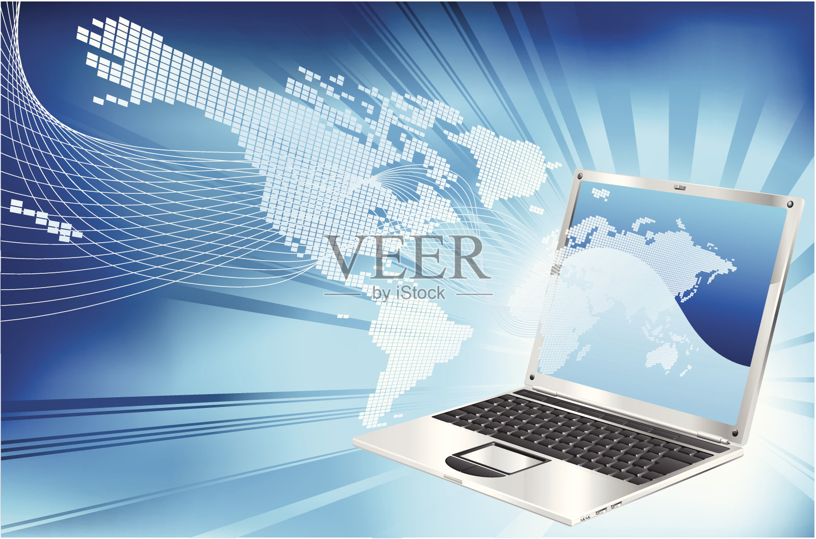 笔记本电脑文字地图业务背景插画图片素材