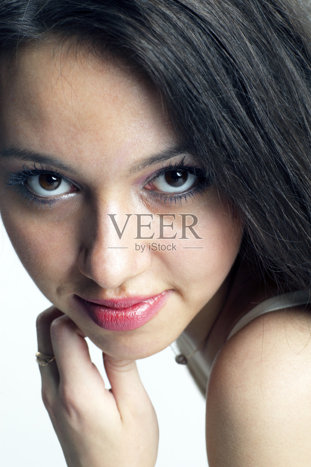 女孩,看照片摄影图片