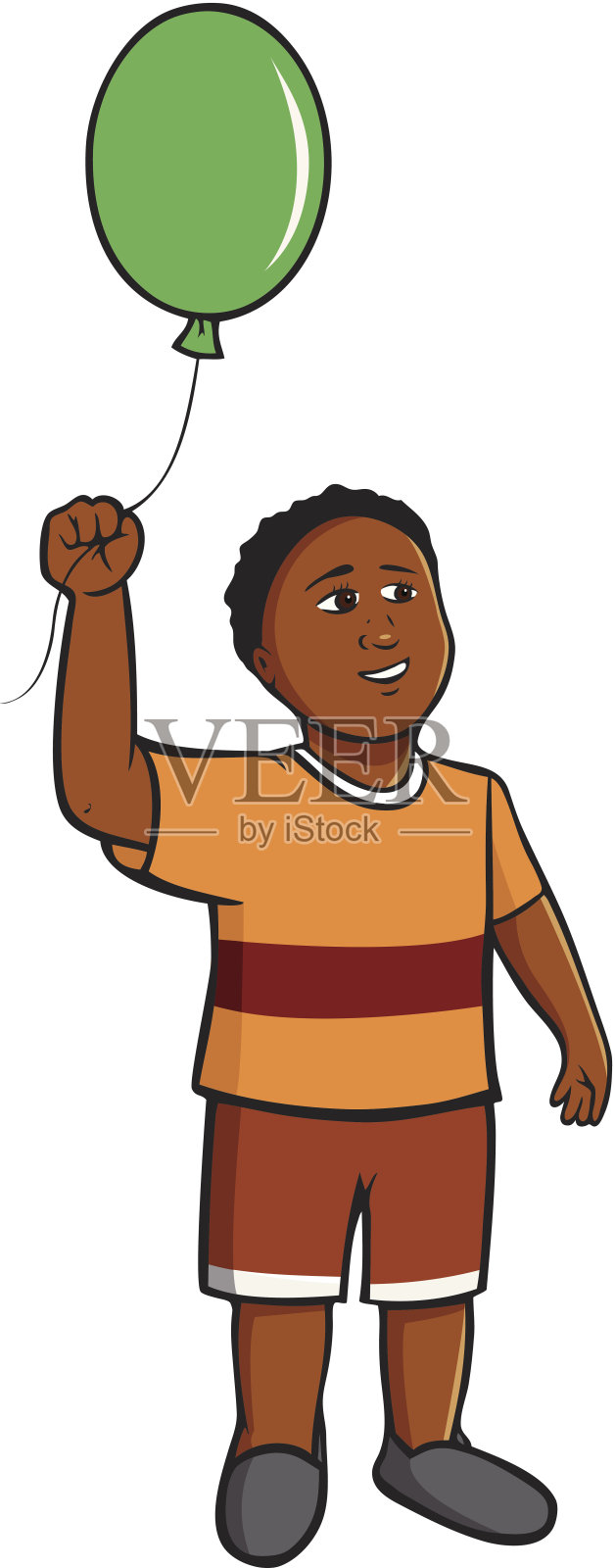 黑男孩绿气球插画图片素材
