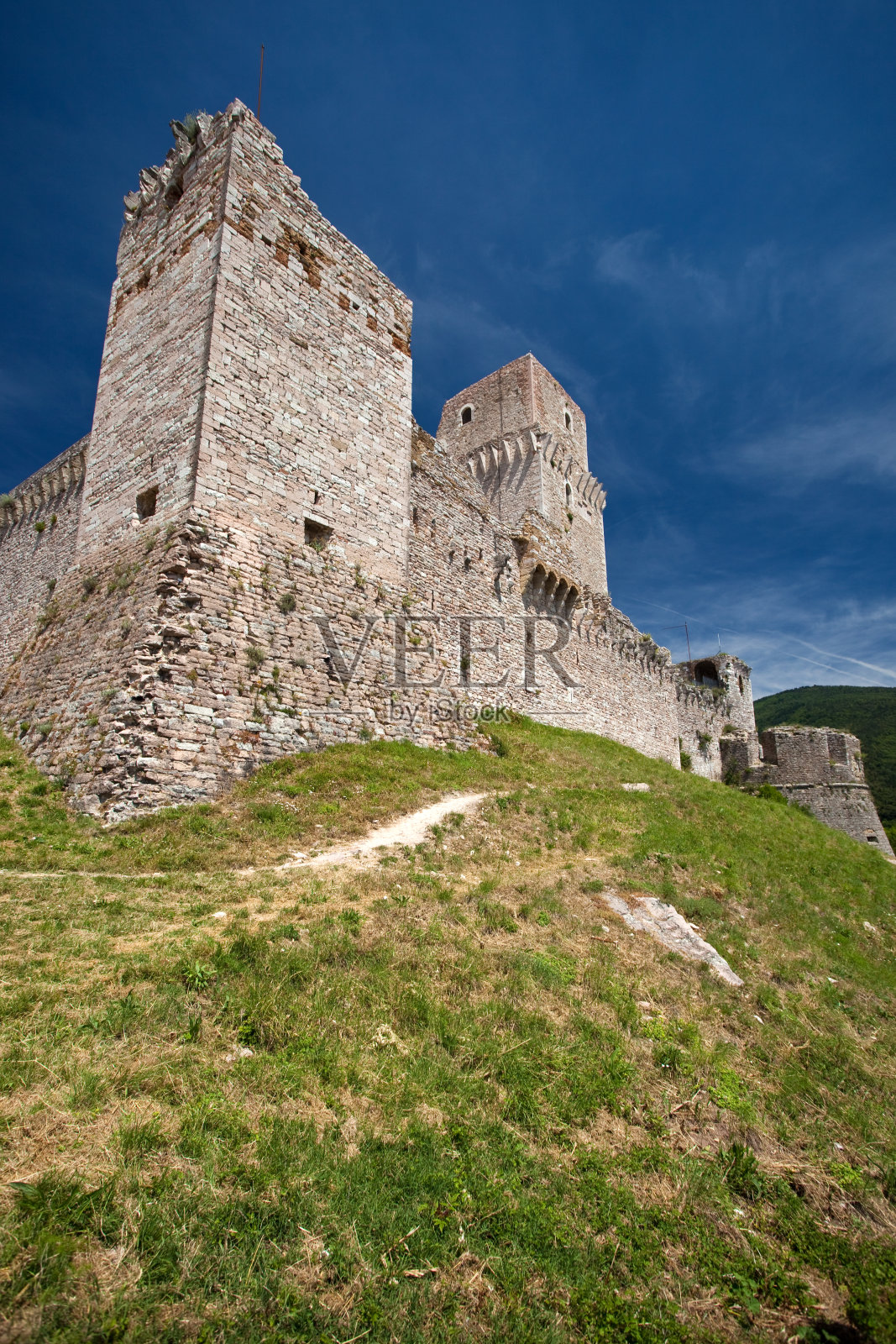 La Rocca Maggiore或意大利阿西西的大堡垒照片摄影图片