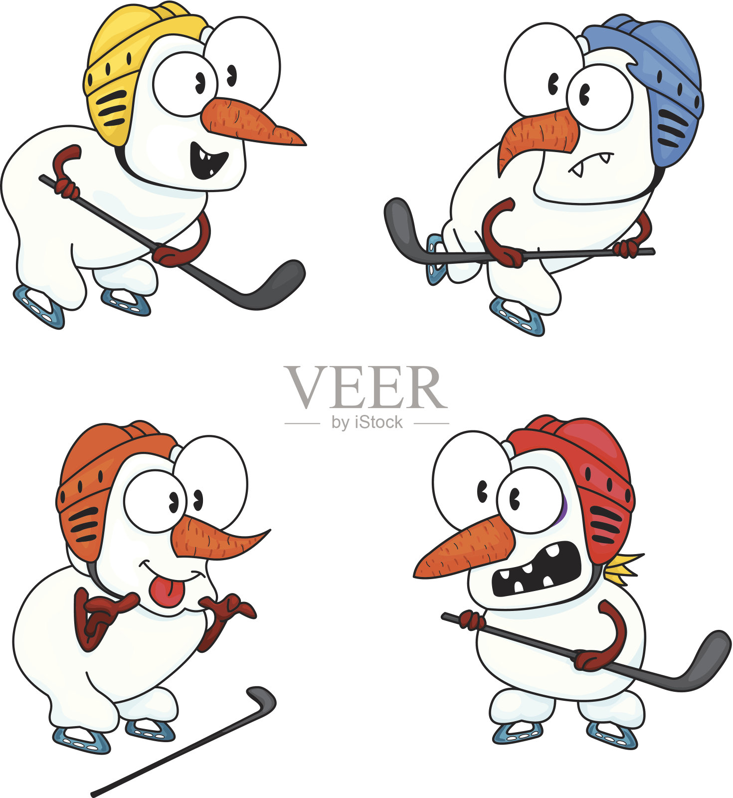 雪人打曲棍球插画图片素材