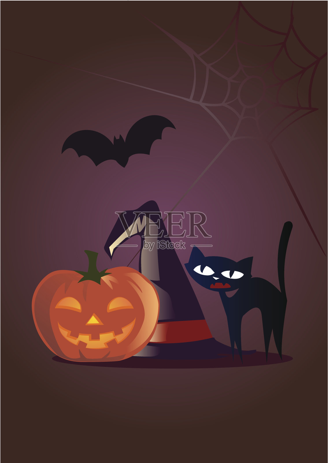 万圣节南瓜与黑猫和蝙蝠插画图片素材