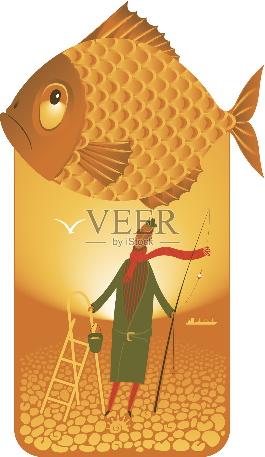 渔夫在海上插画图片素材