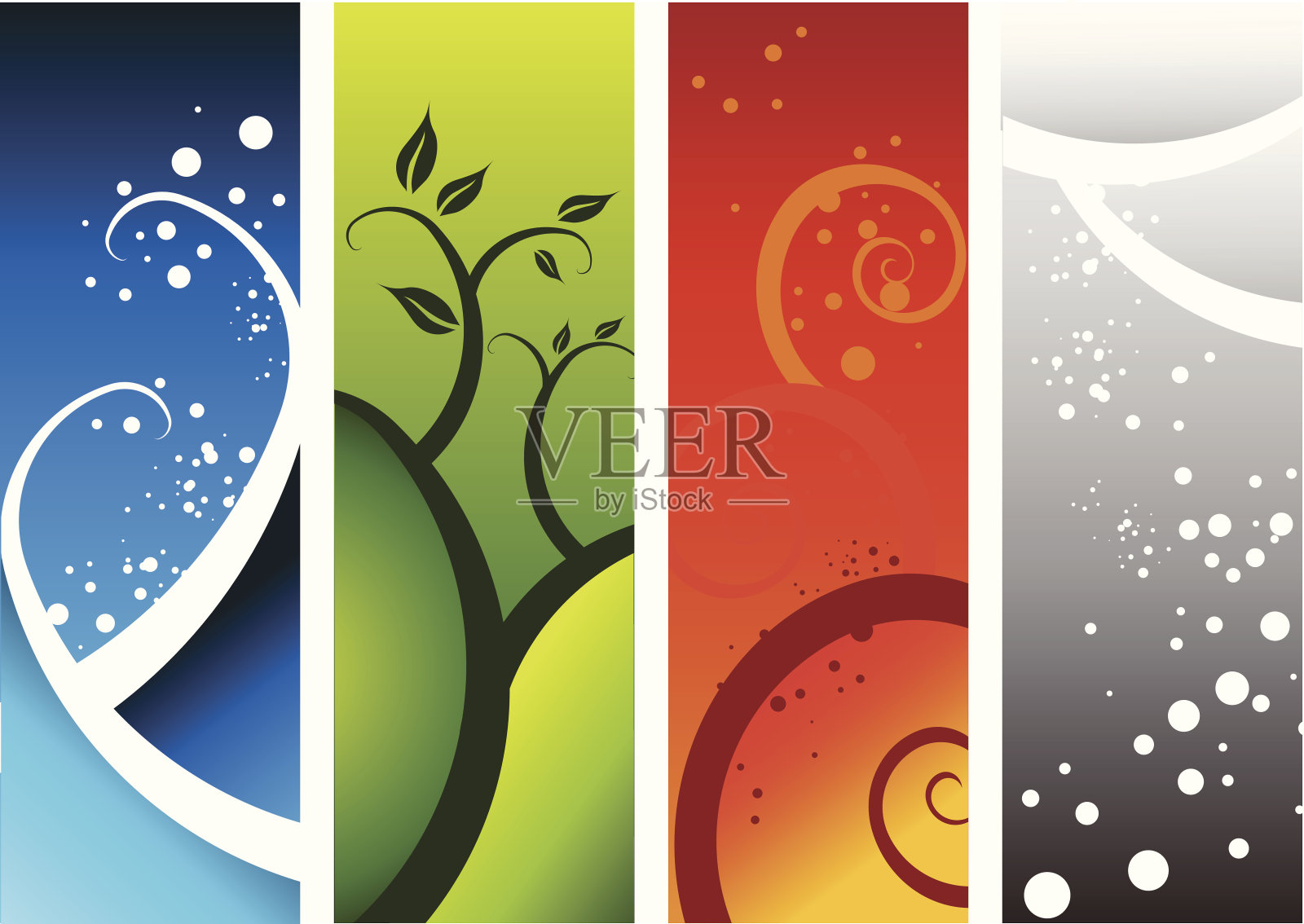 四个自然元素插画图片素材