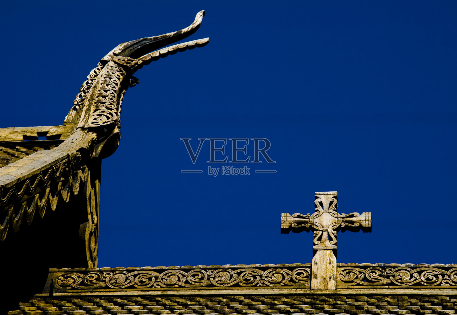 挪威斯塔夫教堂的宗教标志照片摄影图片