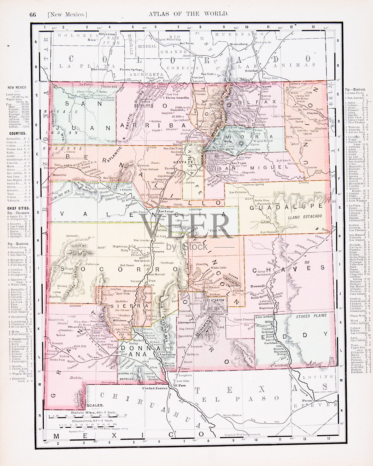 美国新墨西哥州古董古董彩色地图插画图片素材