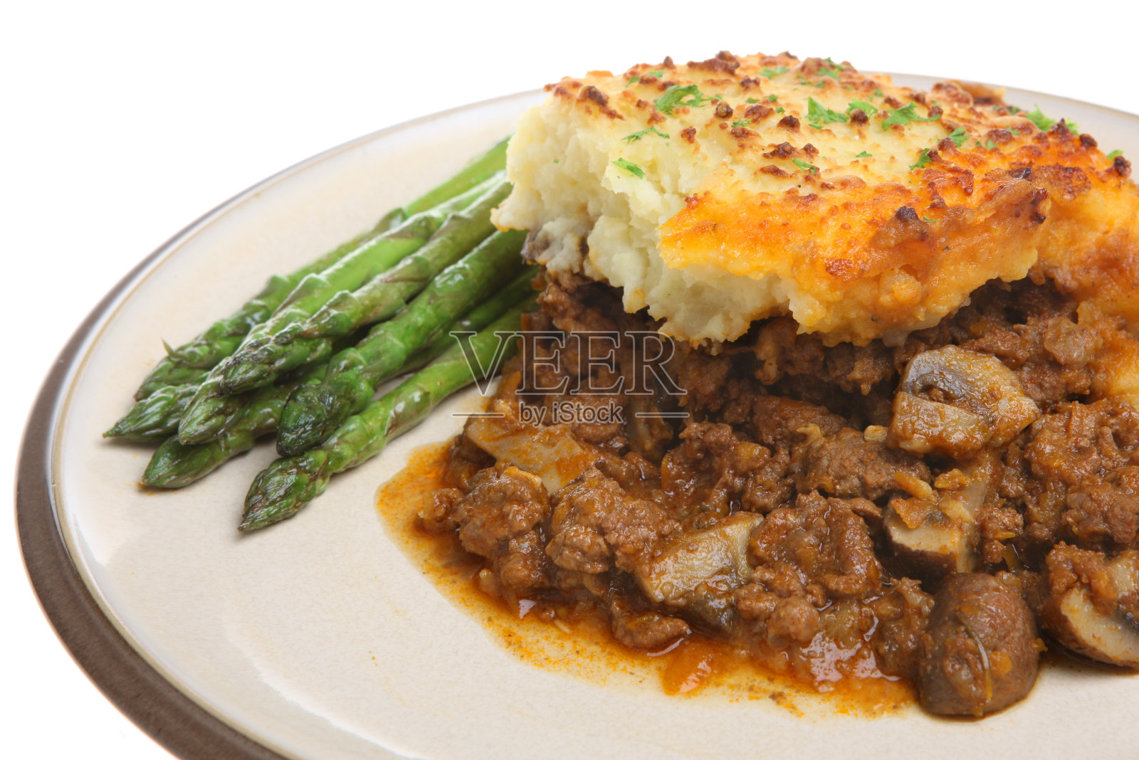 牧羊人派和芦笋照片摄影图片