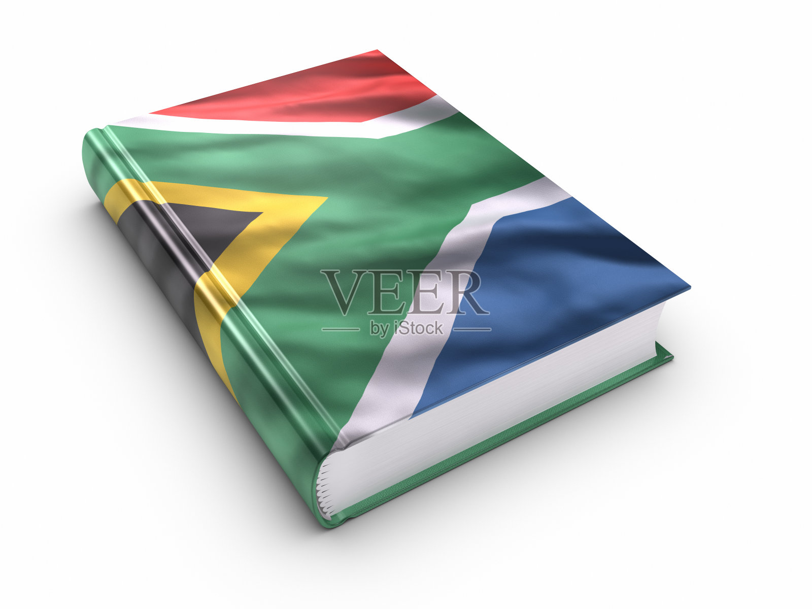 书覆盖着南非国旗。(隔离)照片摄影图片