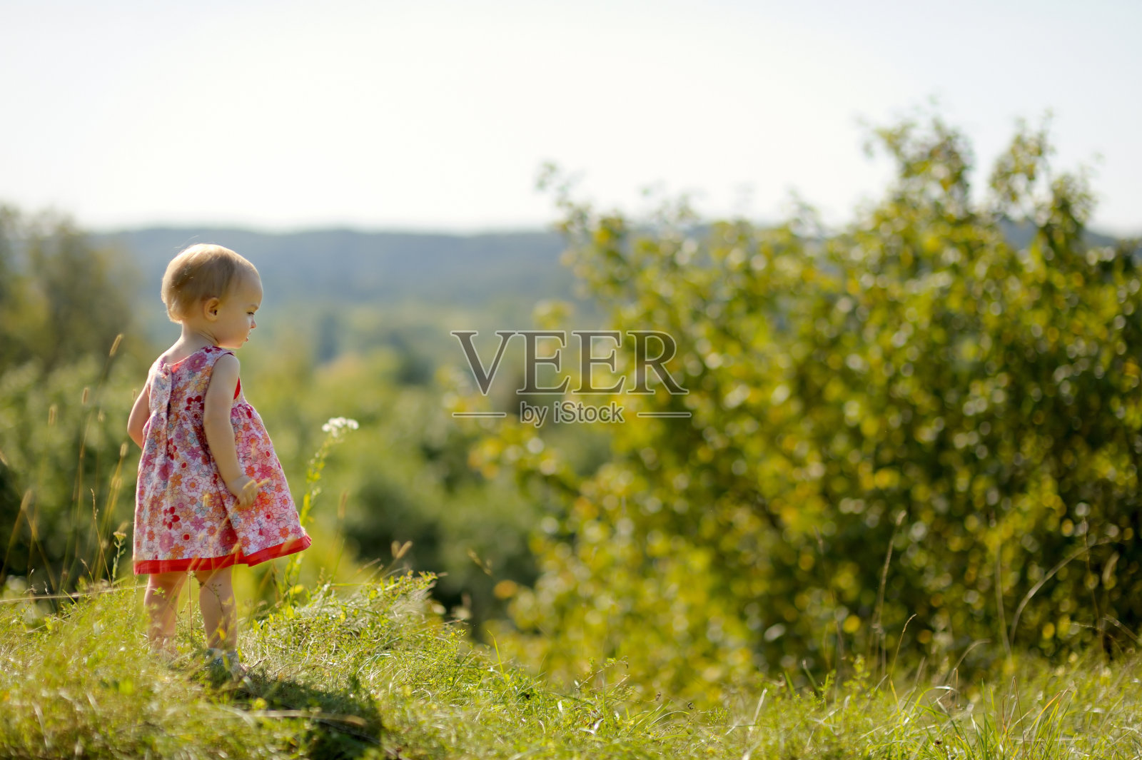 一个小女孩在悬崖边上照片摄影图片