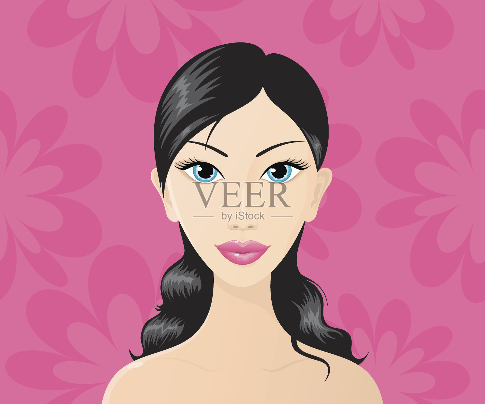 美丽的黑发插画图片素材