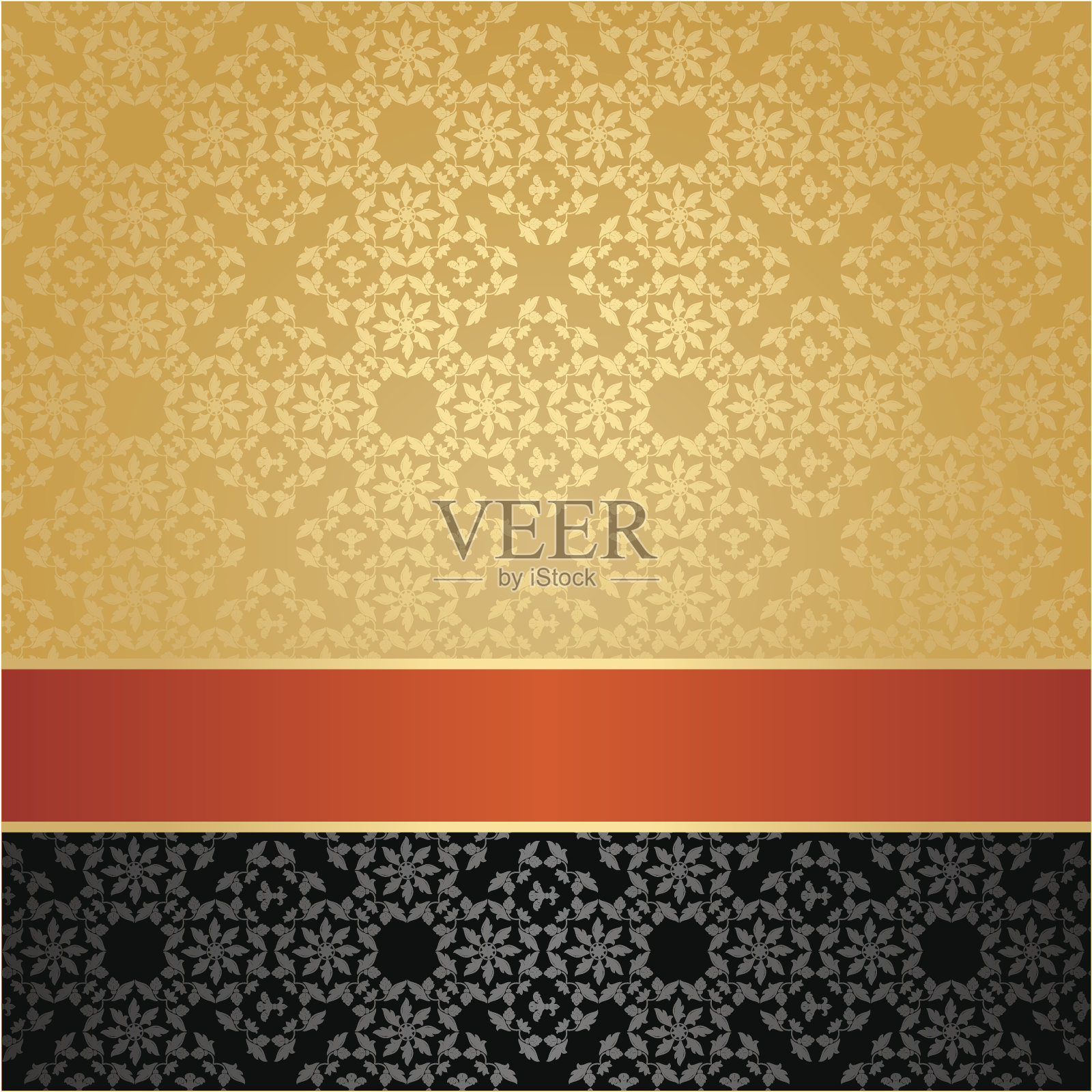 无缝图案，花卉装饰背景，橙色丝带插画图片素材