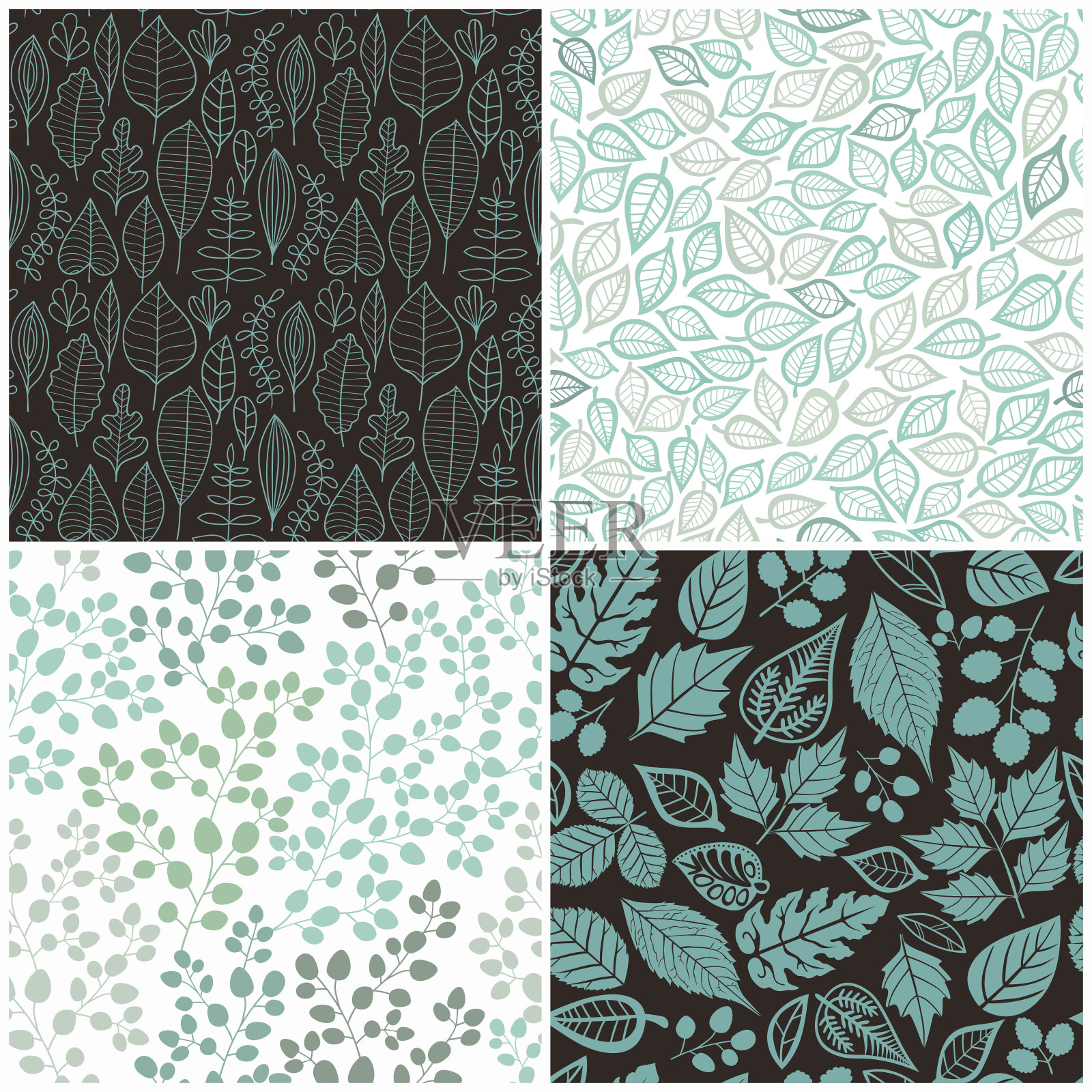 带叶无缝图案插画图片素材