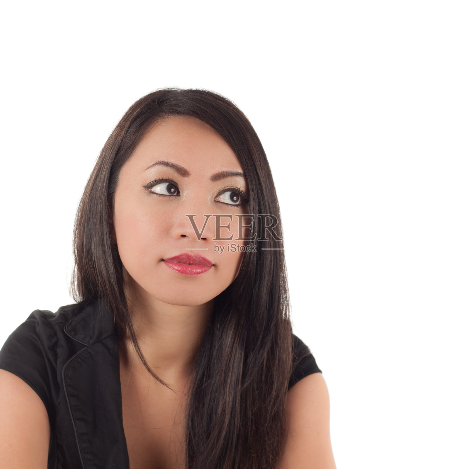 工作室拍摄的美丽性感的年轻亚洲女人抬头照片摄影图片