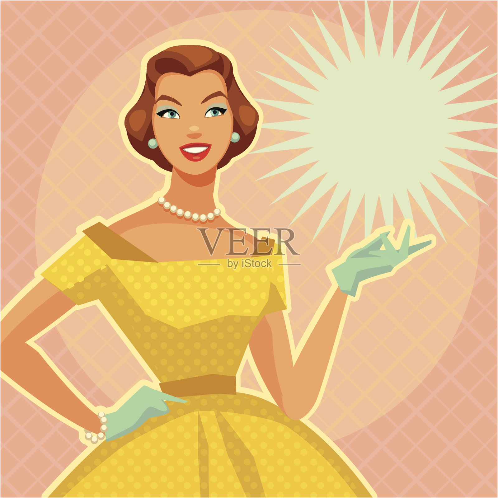 数码插图的一位女士与复古黄色连衣裙插画图片素材