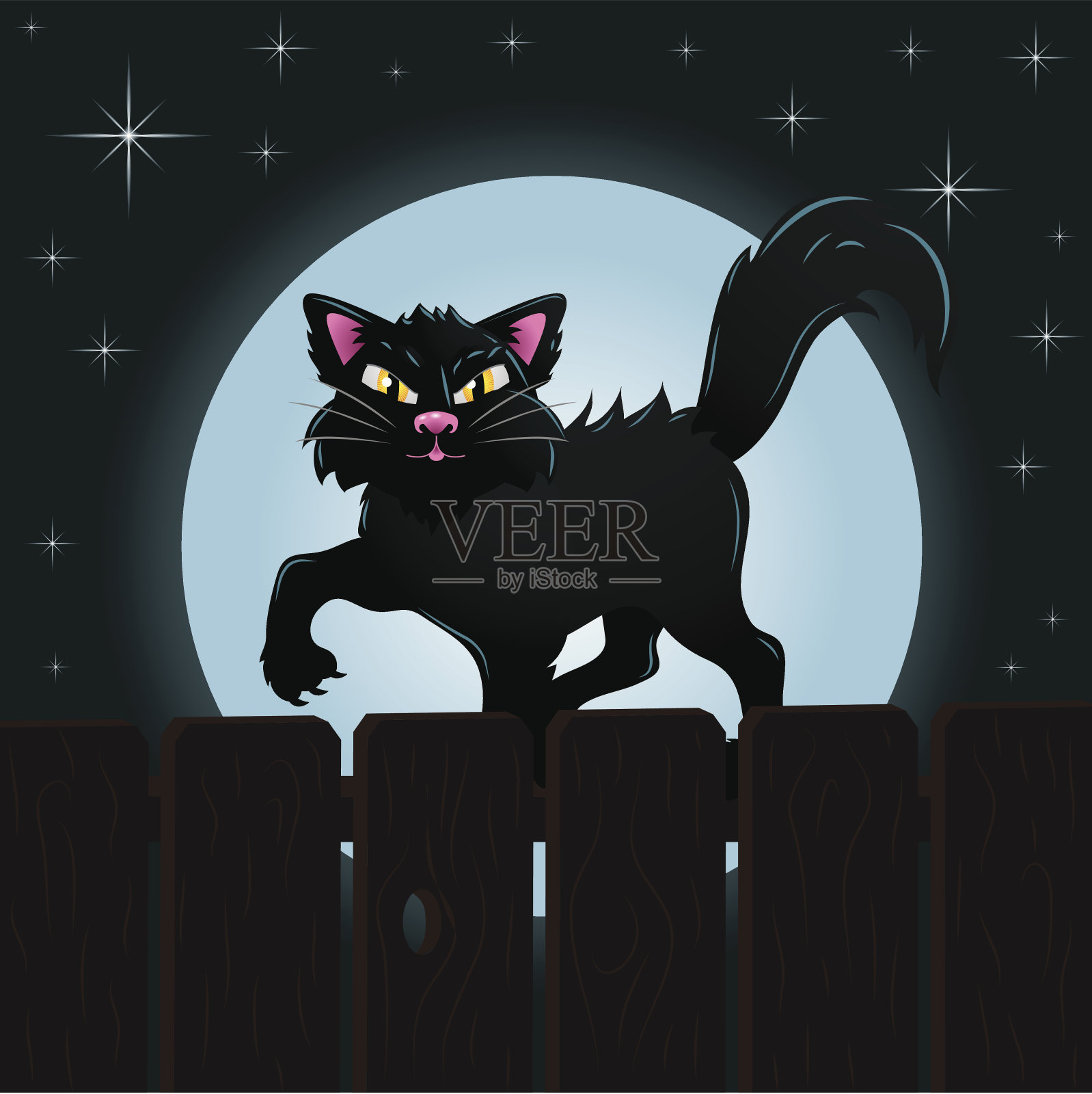 万圣节的黑色的猫插画图片素材