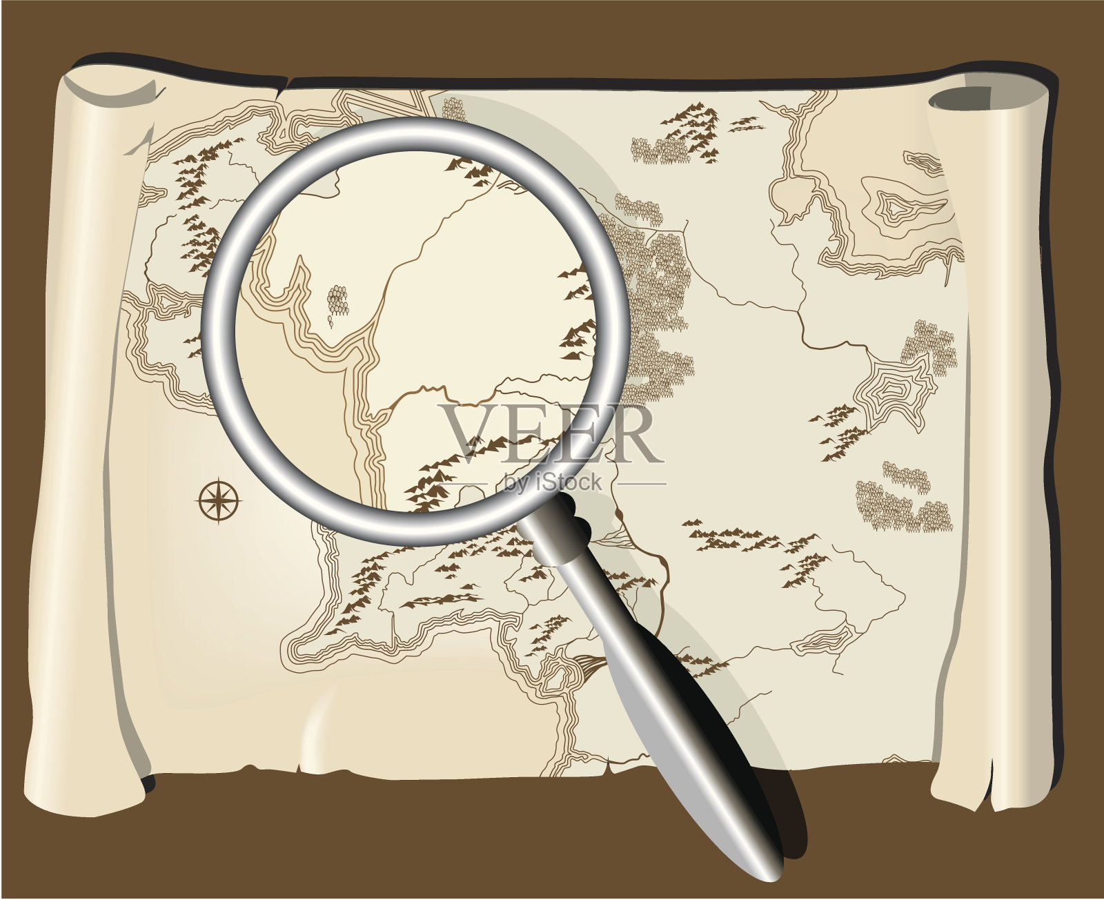 带放大镜的古地图插画图片素材