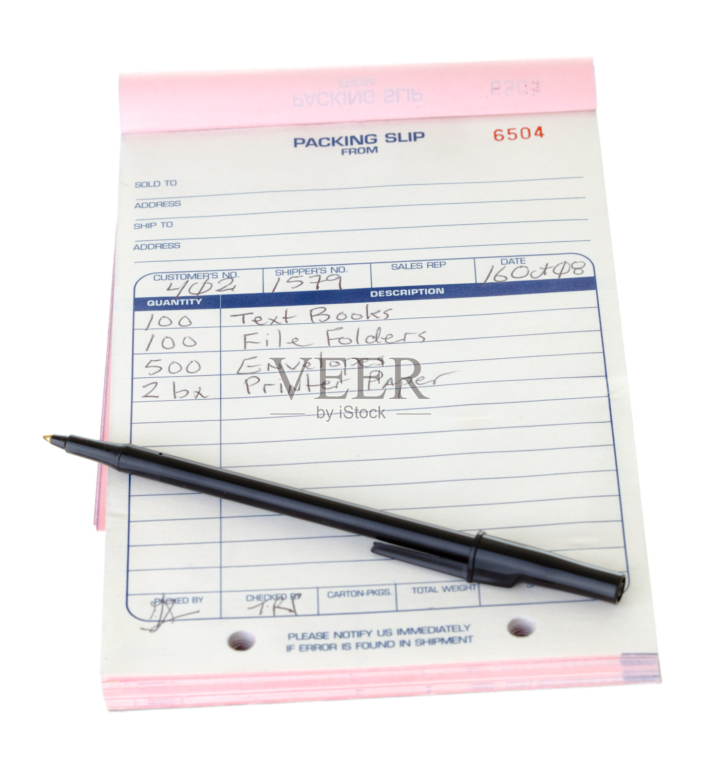 装箱单，笔，垫孤立白色背景照片摄影图片