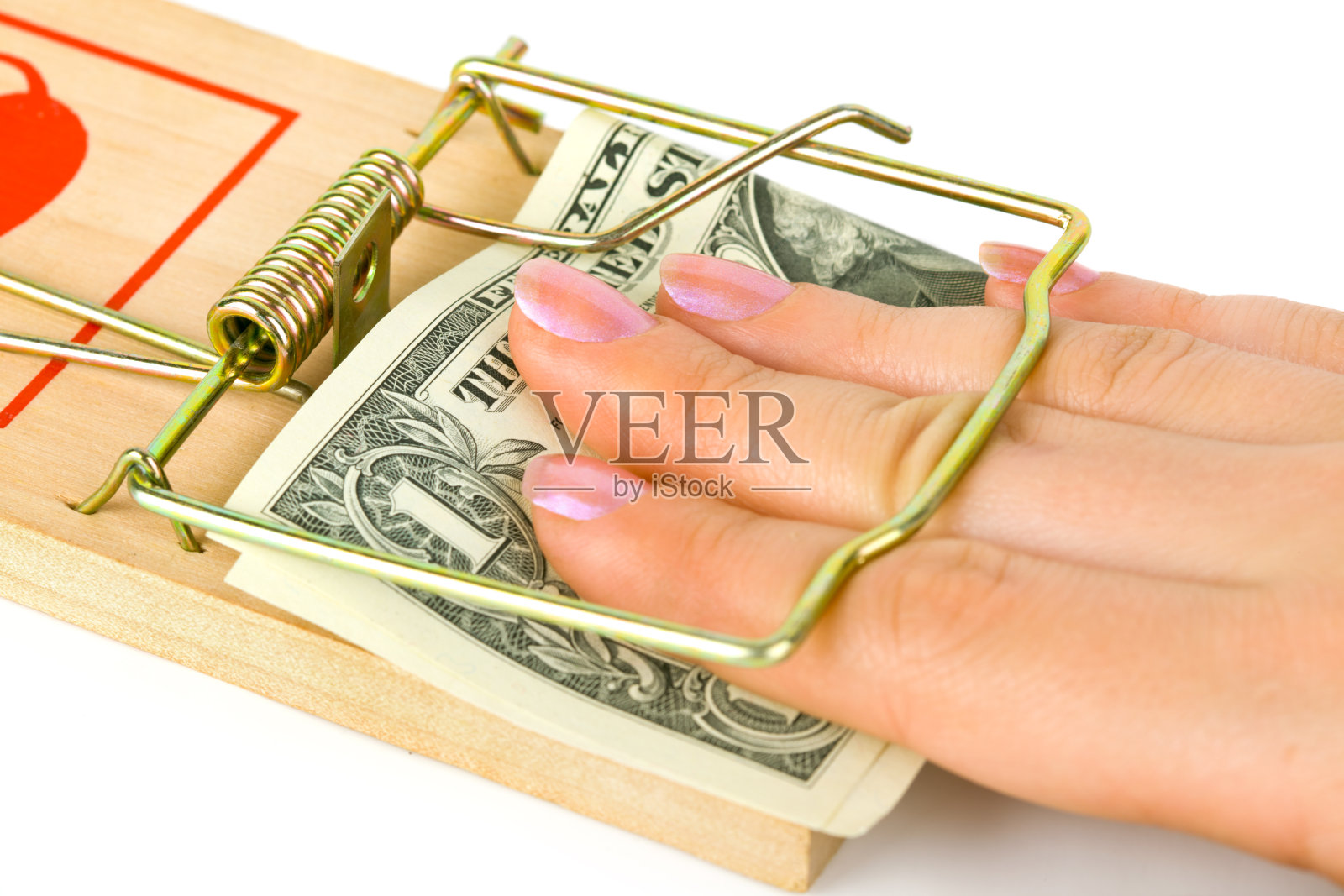 手和捕鼠器与钱照片摄影图片