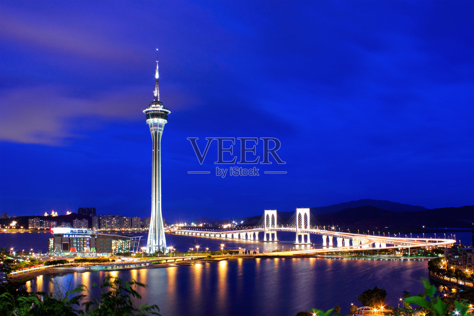 澳门在晚上照片摄影图片