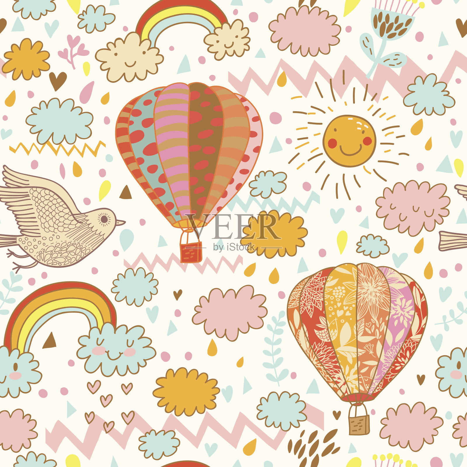 冒险的概念。无缝的天空插画图片素材