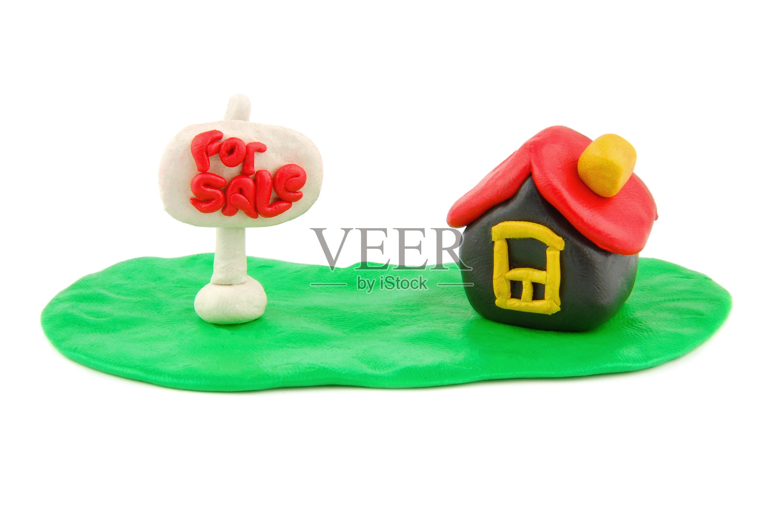 橡皮泥房子和出售房地产的标志照片摄影图片