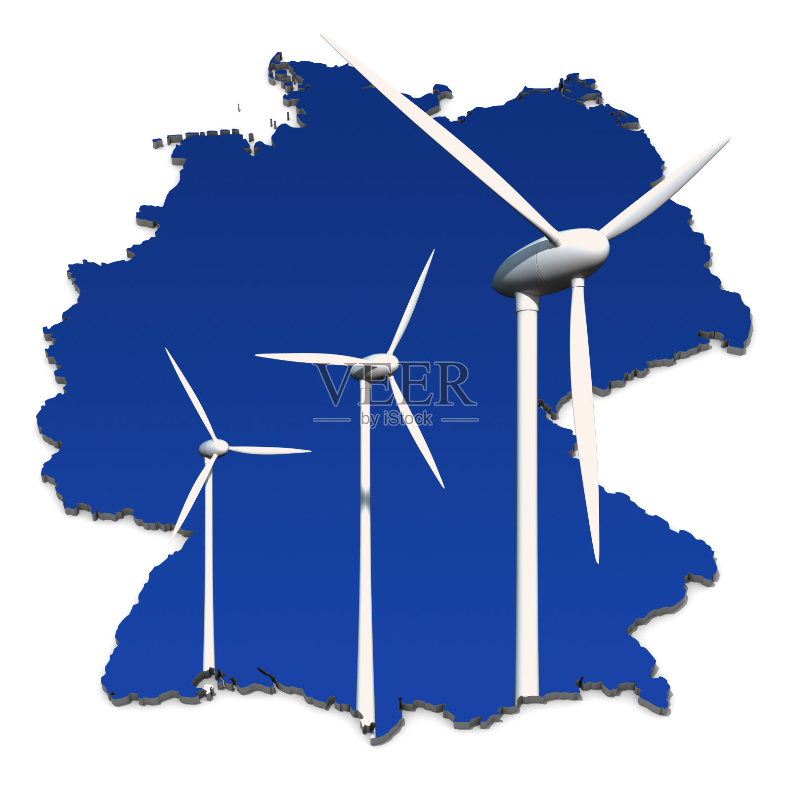 风力涡轮机在蓝色背景下的摘要照片摄影图片