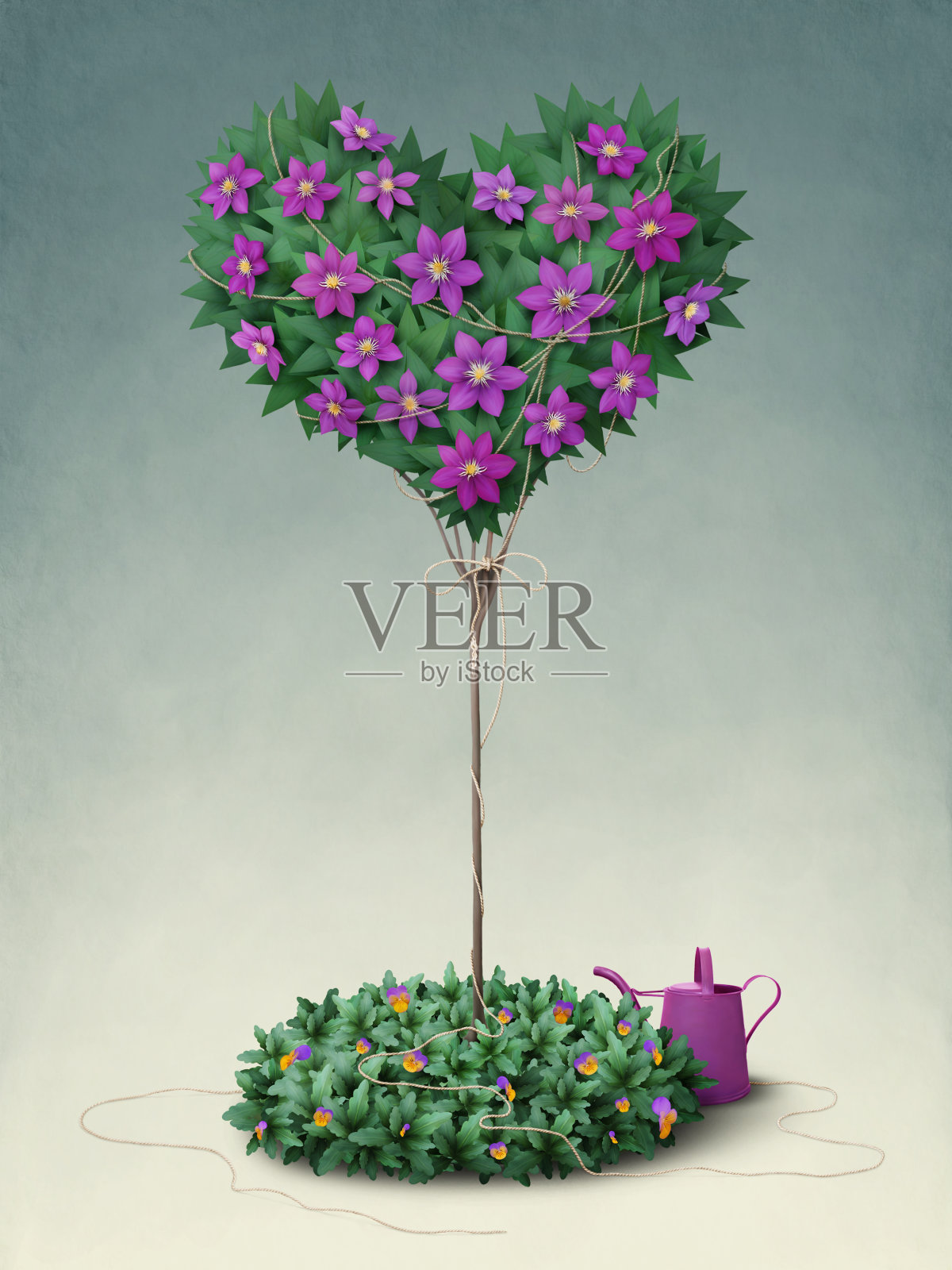 一棵心形的开花树。插画图片素材