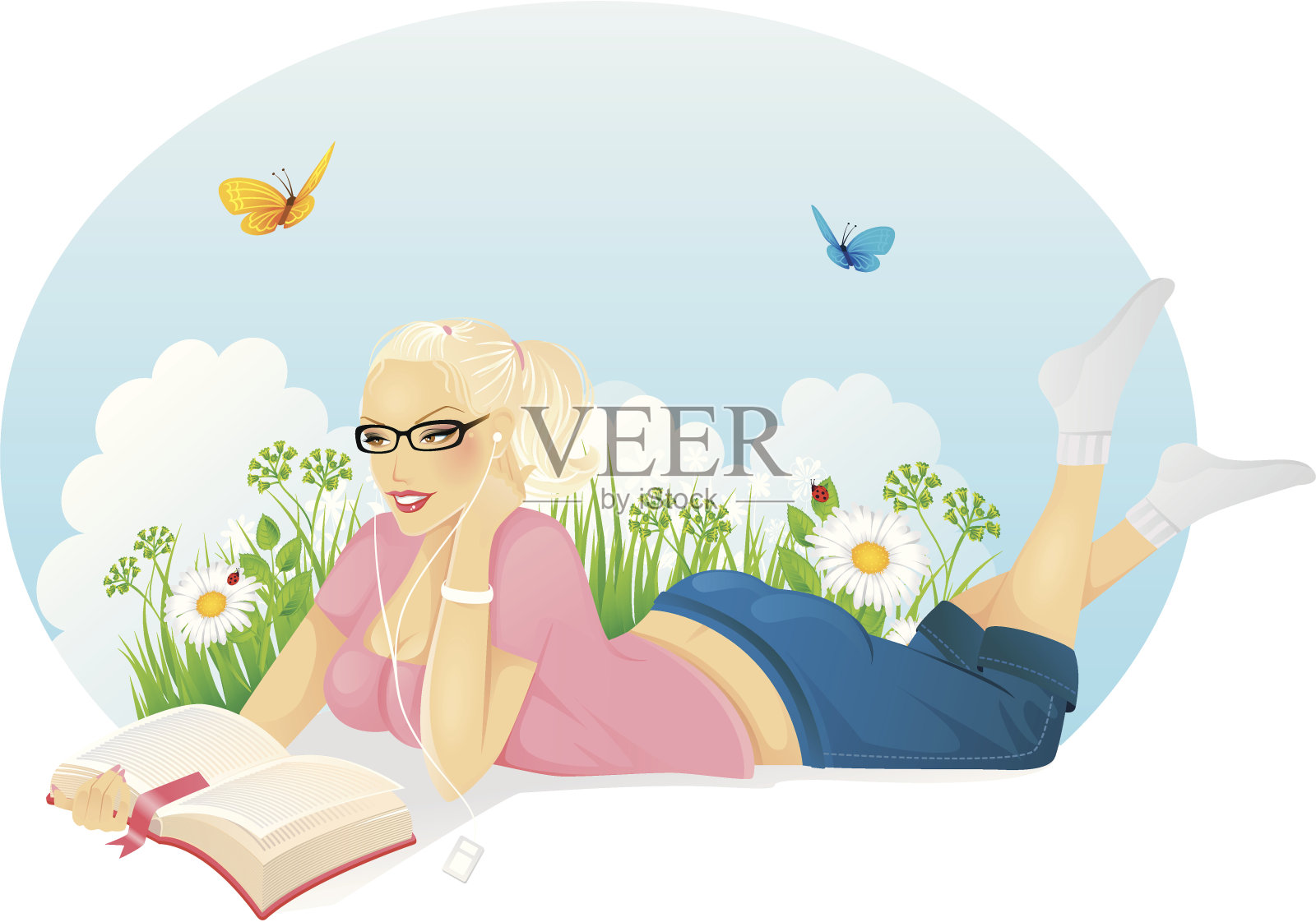 读书的女人插画图片素材