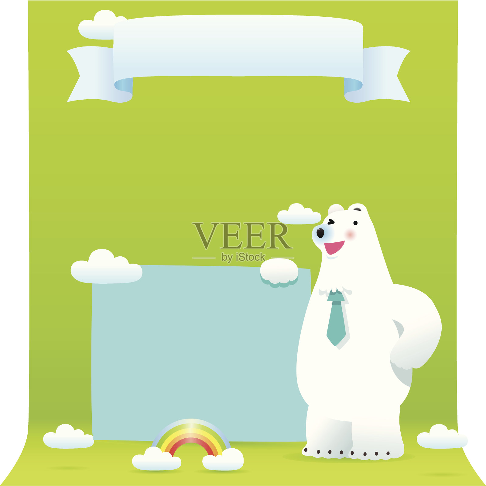 商业北极熊举着旗帜插画图片素材