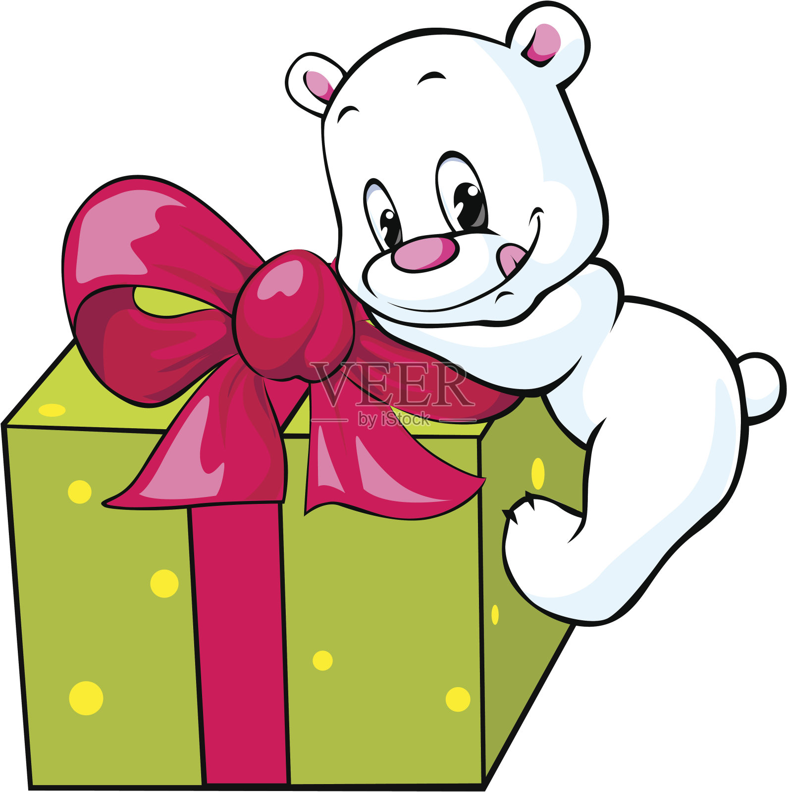 可爱的北极熊拆礼物插画图片素材
