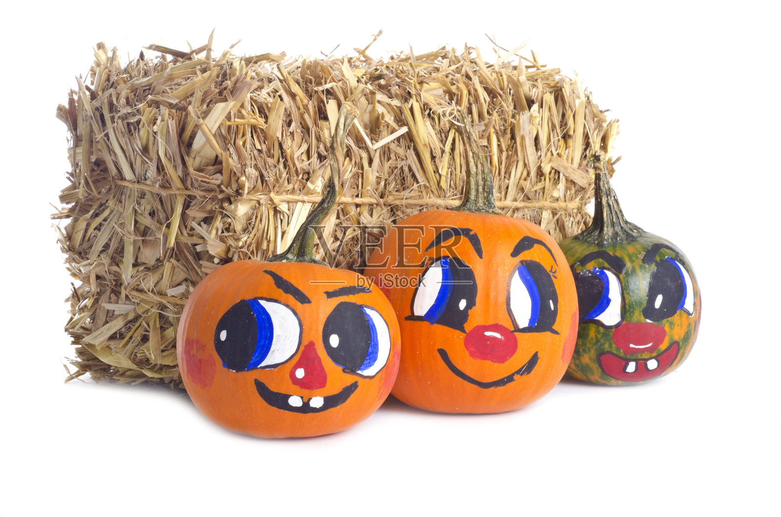南瓜脸和一捆干草照片摄影图片