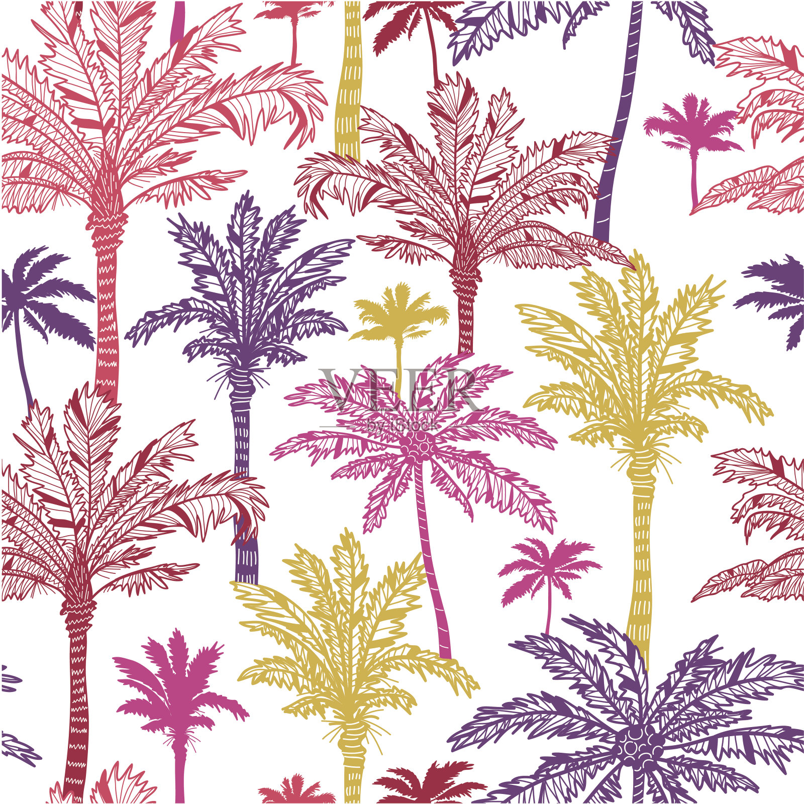 彩色无缝背景的棕榈树图案设计元素图片
