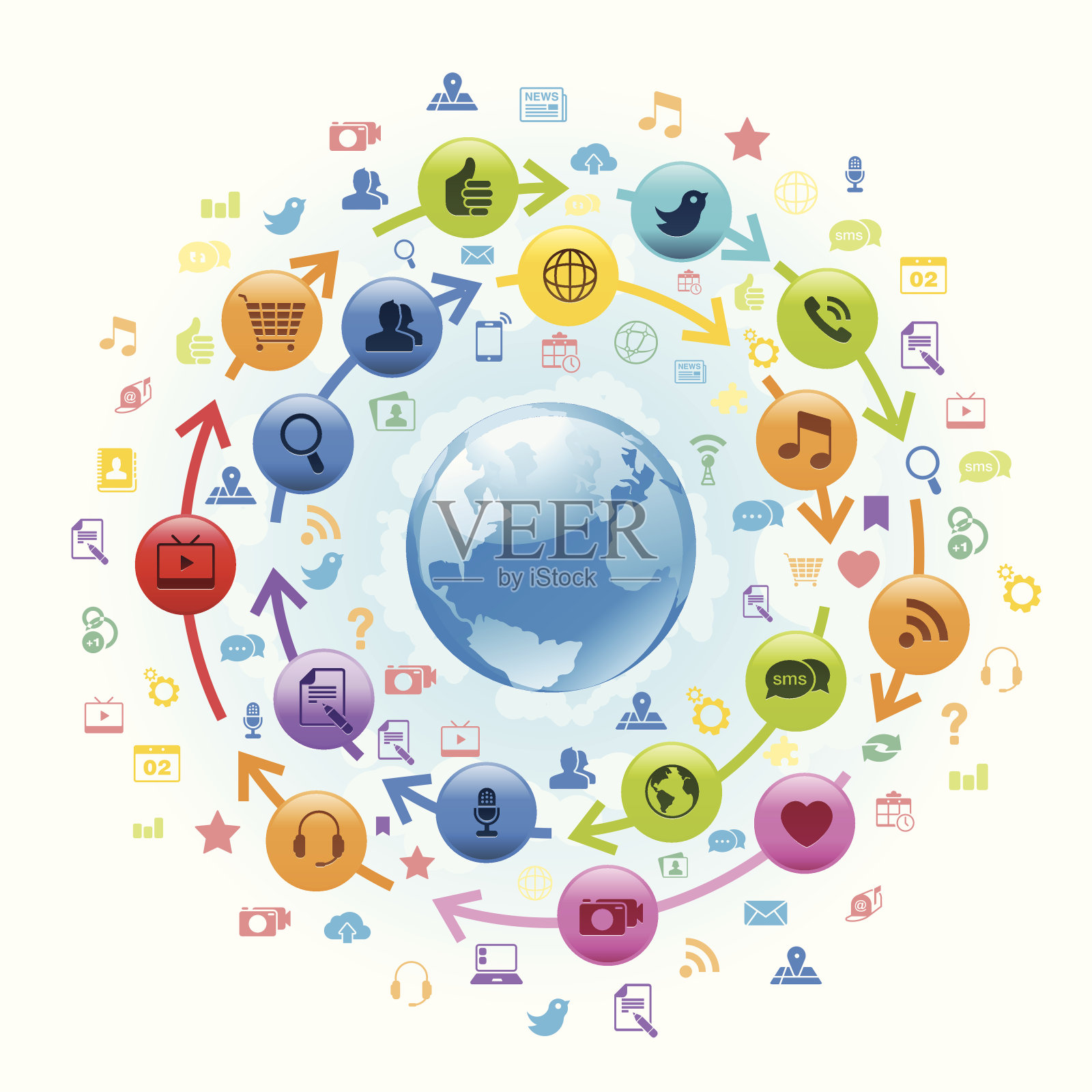 互联网社交媒体全球插画图片素材