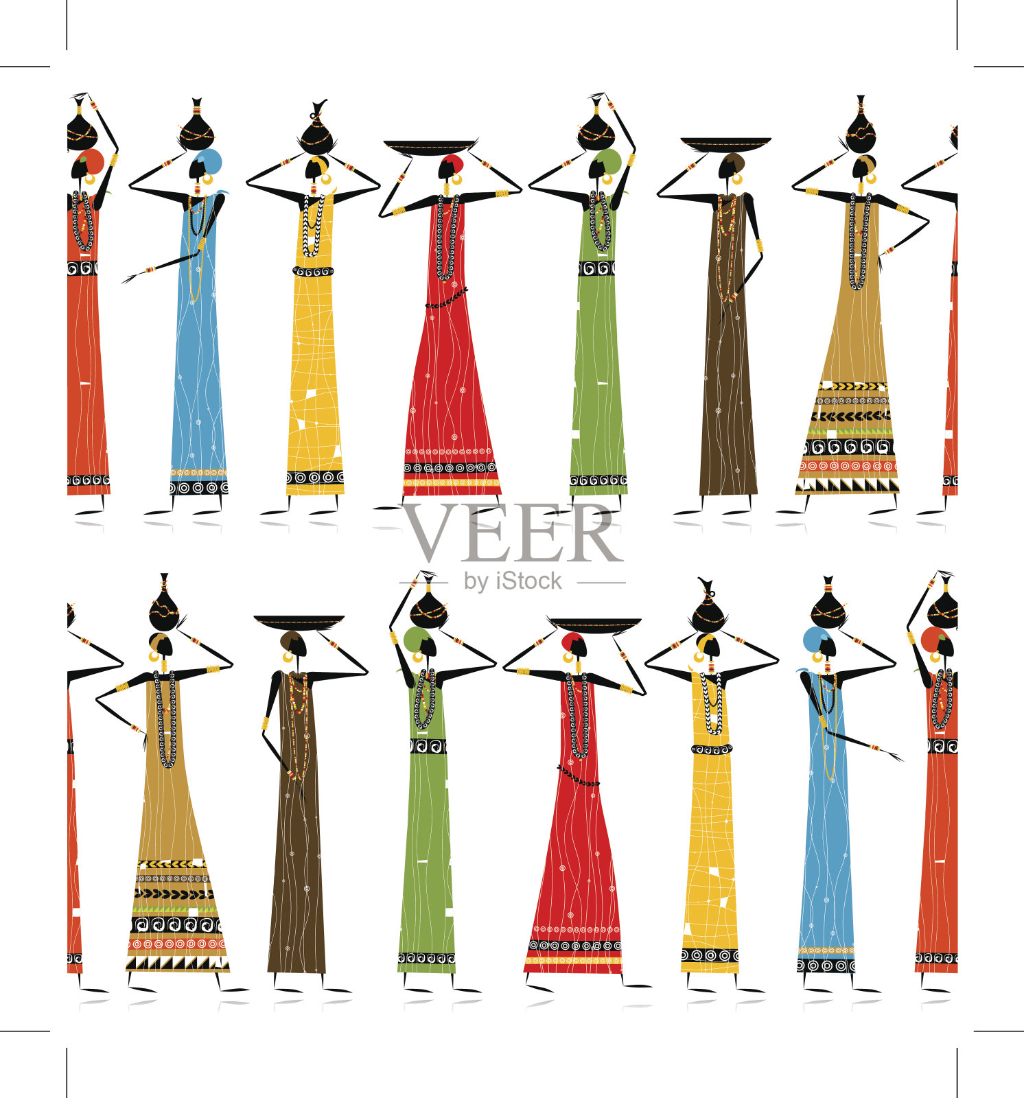 民族妇女与水壶，无缝背景为您的设计插画图片素材