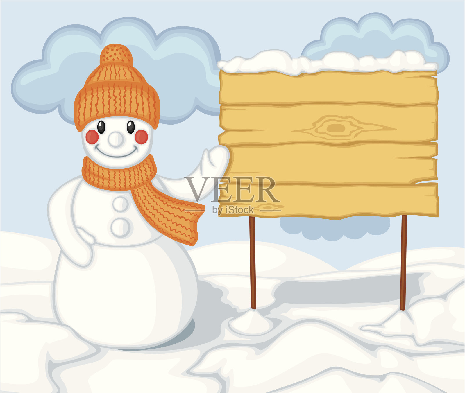 可爱的卡通雪人和广告牌插画图片素材