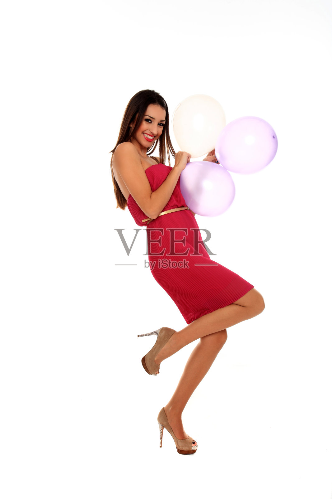 带着气球的性感年轻女孩照片摄影图片