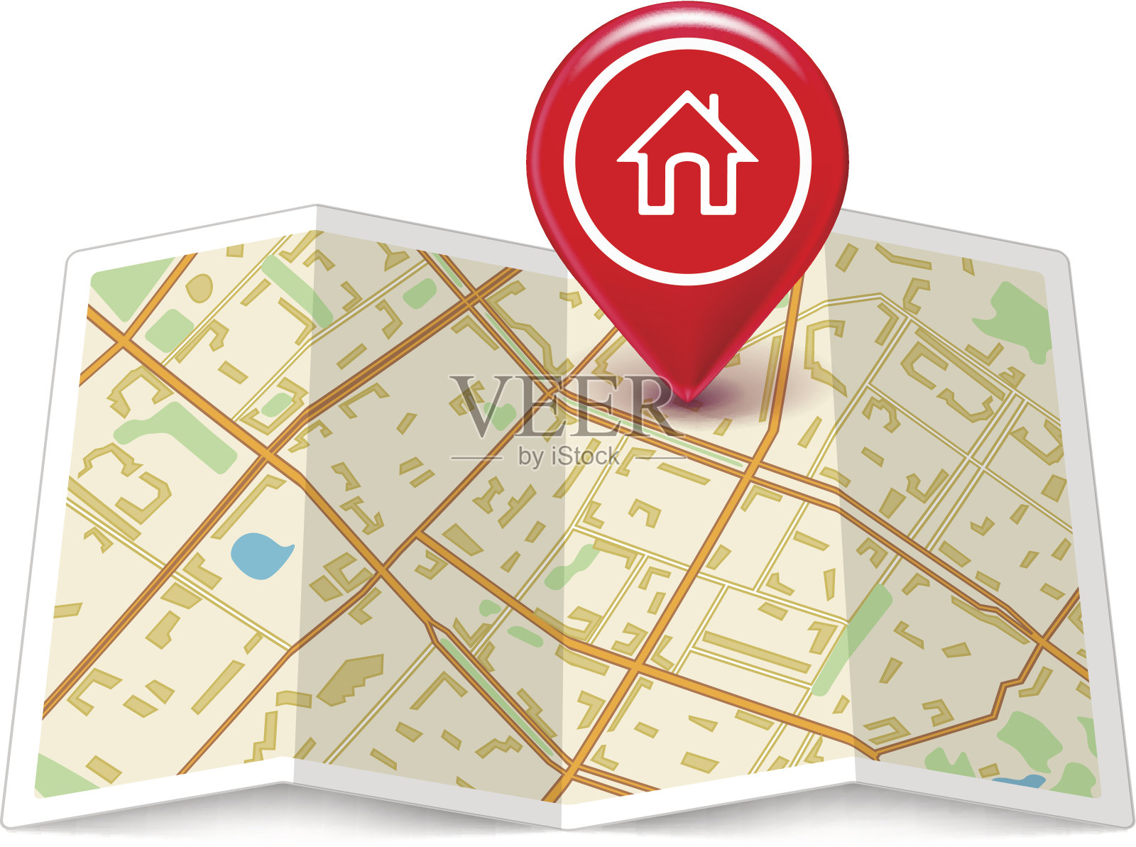 城市地图与家针插画图片素材