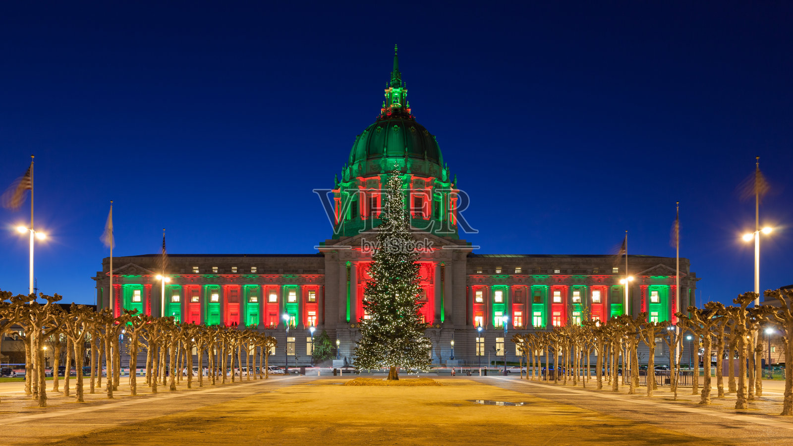 旧金山市政厅在圣诞节期间照片摄影图片