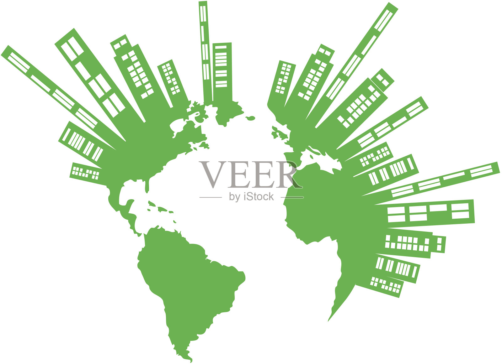 向量绿色地球与建筑插画图片素材