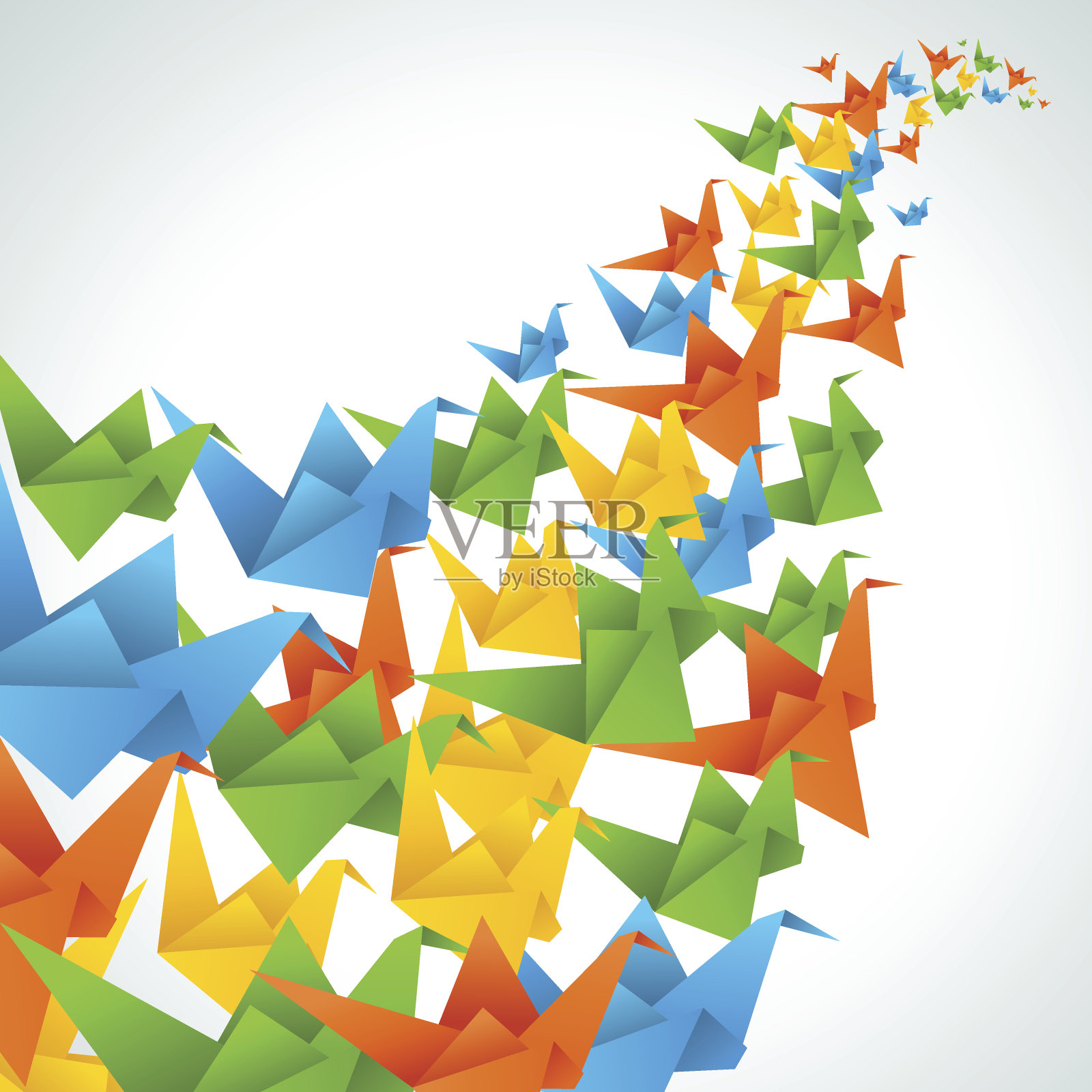 折纸鸟飞行的抽象背景。插画图片素材
