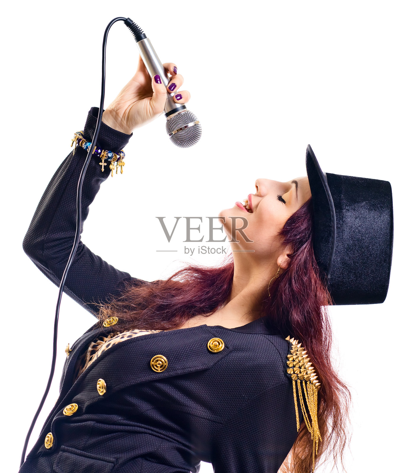 女演员用麦克风照片摄影图片