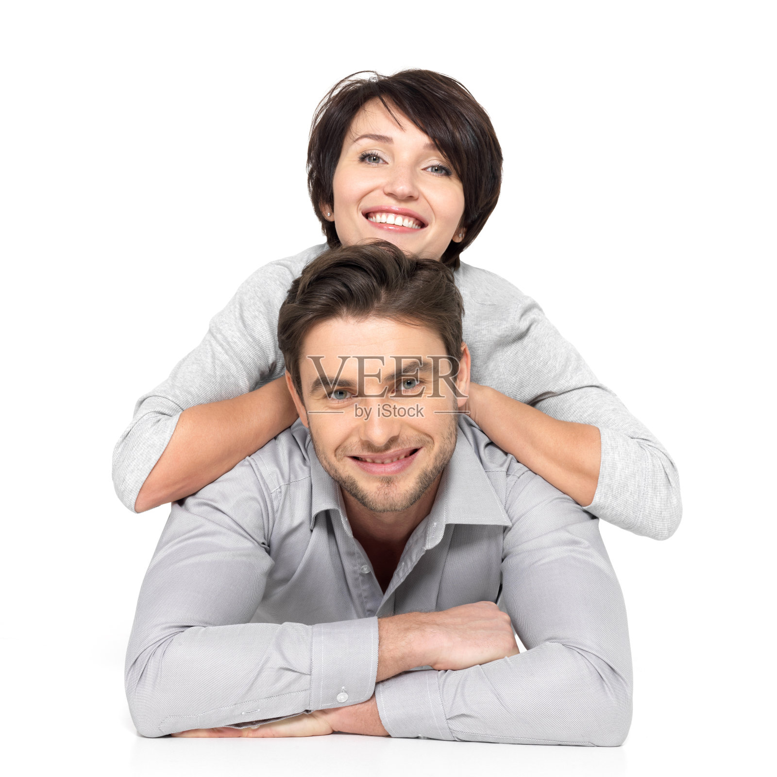 一对幸福的夫妇孤立在白色的肖像照片摄影图片