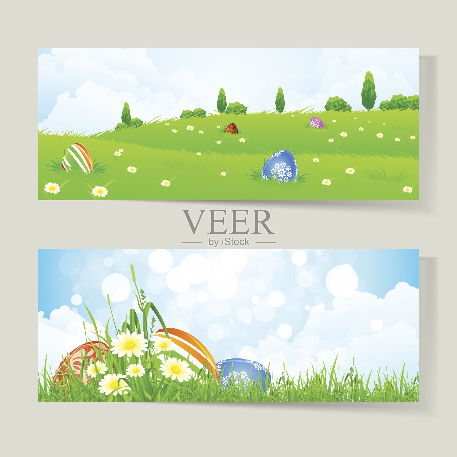 一套带有彩蛋的复活节卡片插画图片素材