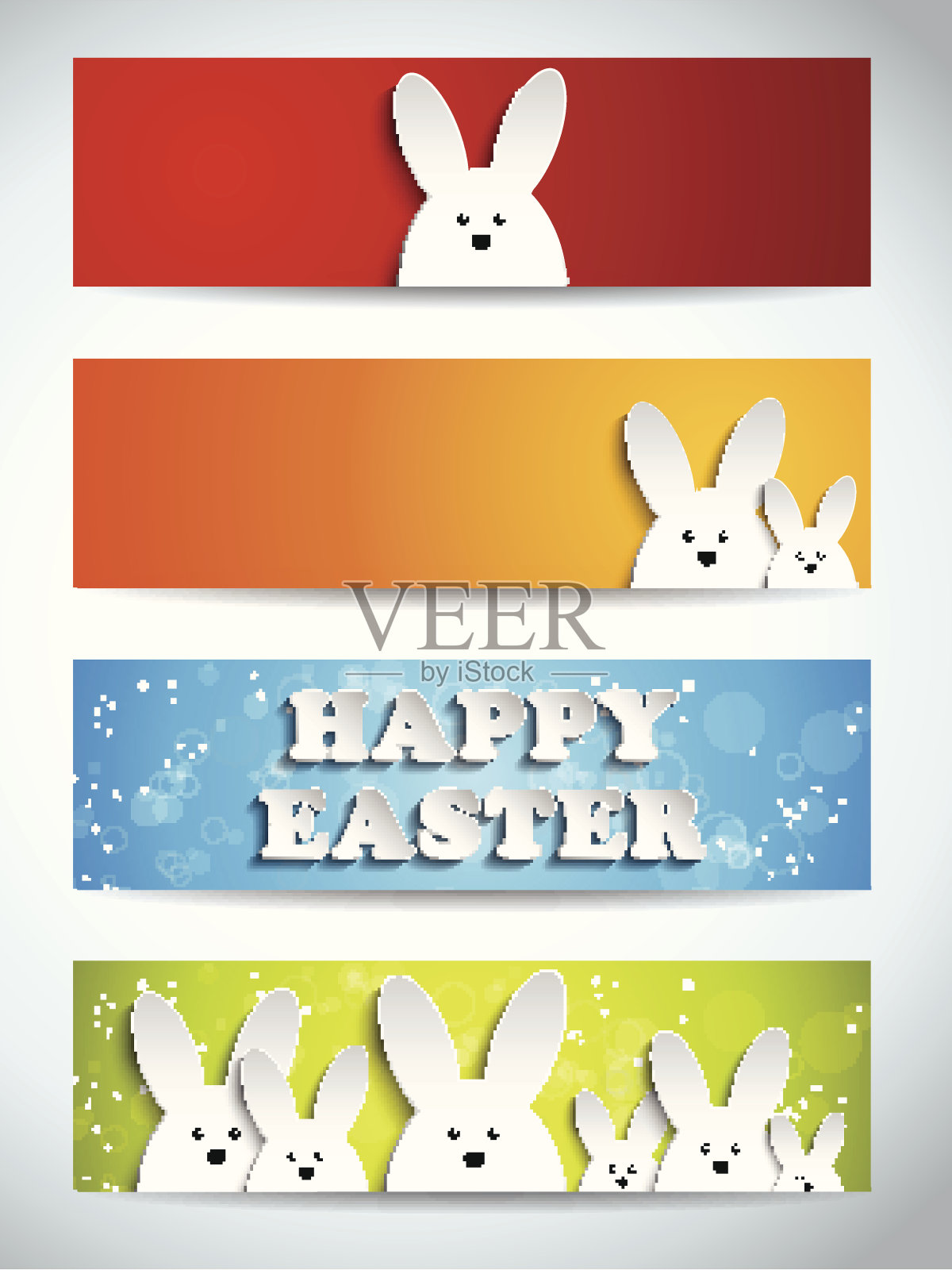 五颜六色的复活节兔子横幅。复活节快乐设计模板素材