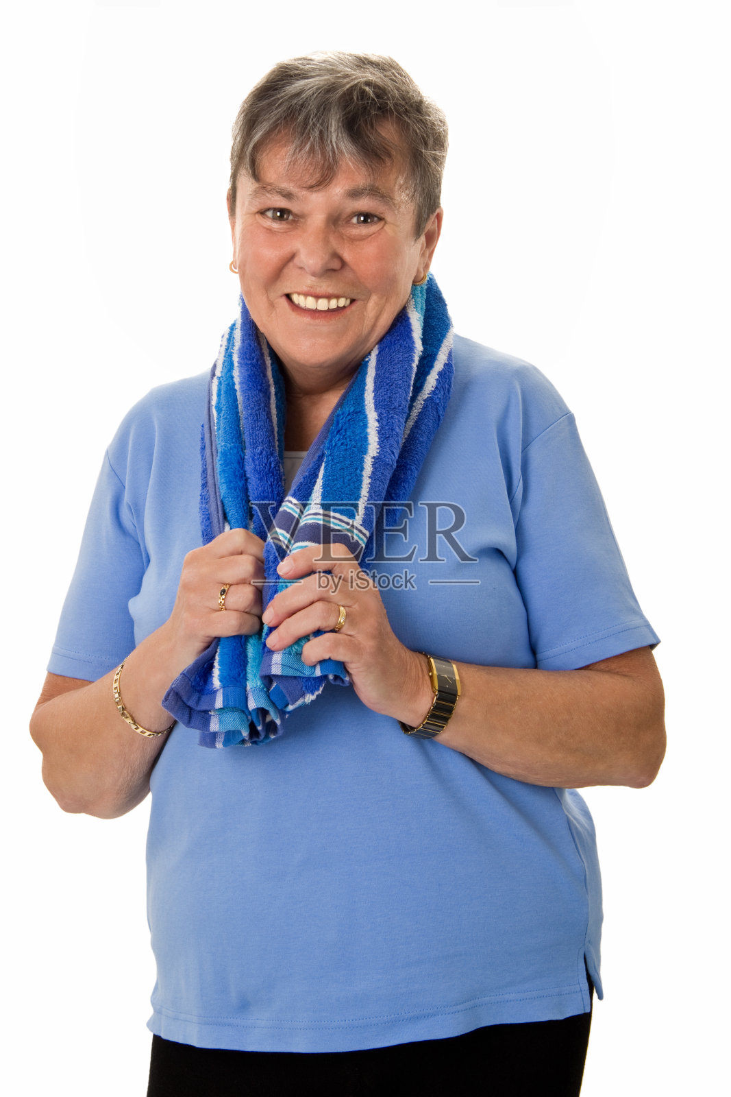 老年妇女锻炼后照片摄影图片