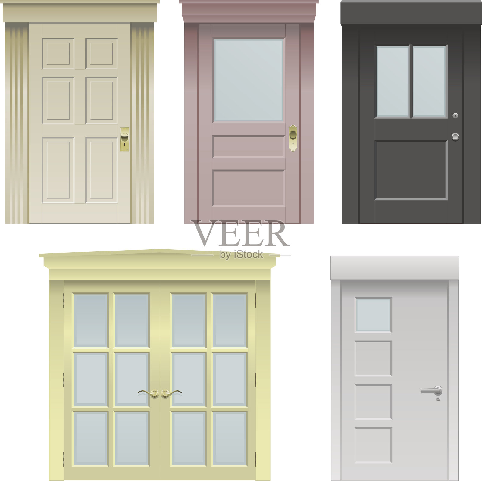 五种不同风格的入口门插画图片素材