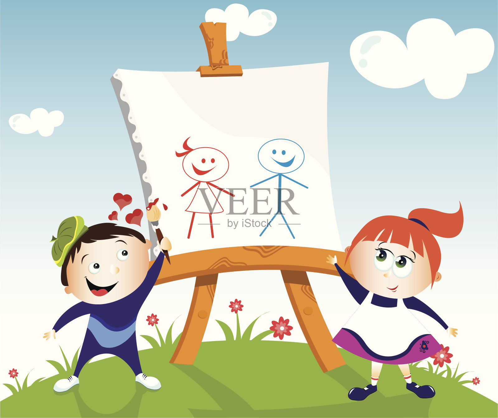 小艺术家的爱插画图片素材