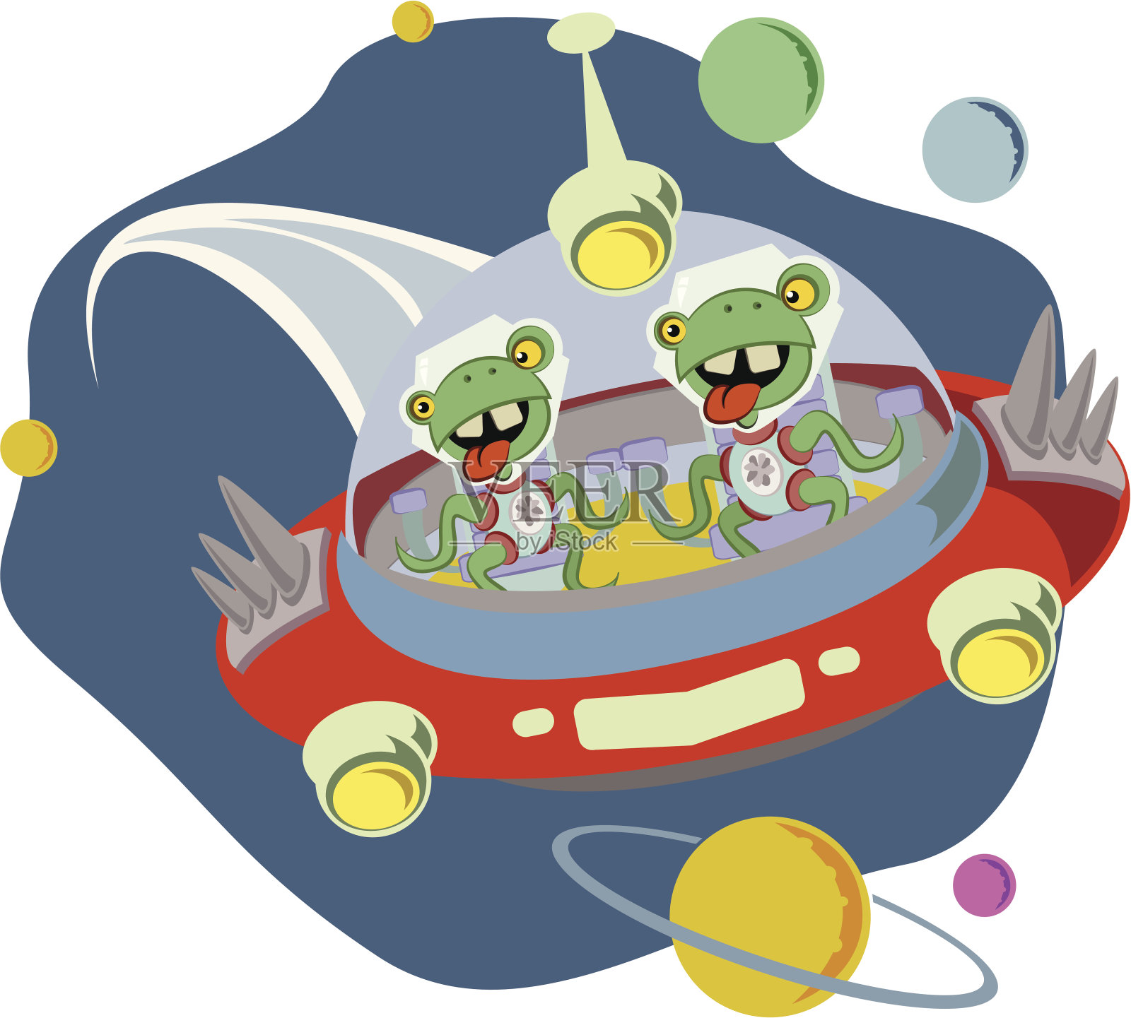 飞船里的古怪外星人插画图片素材