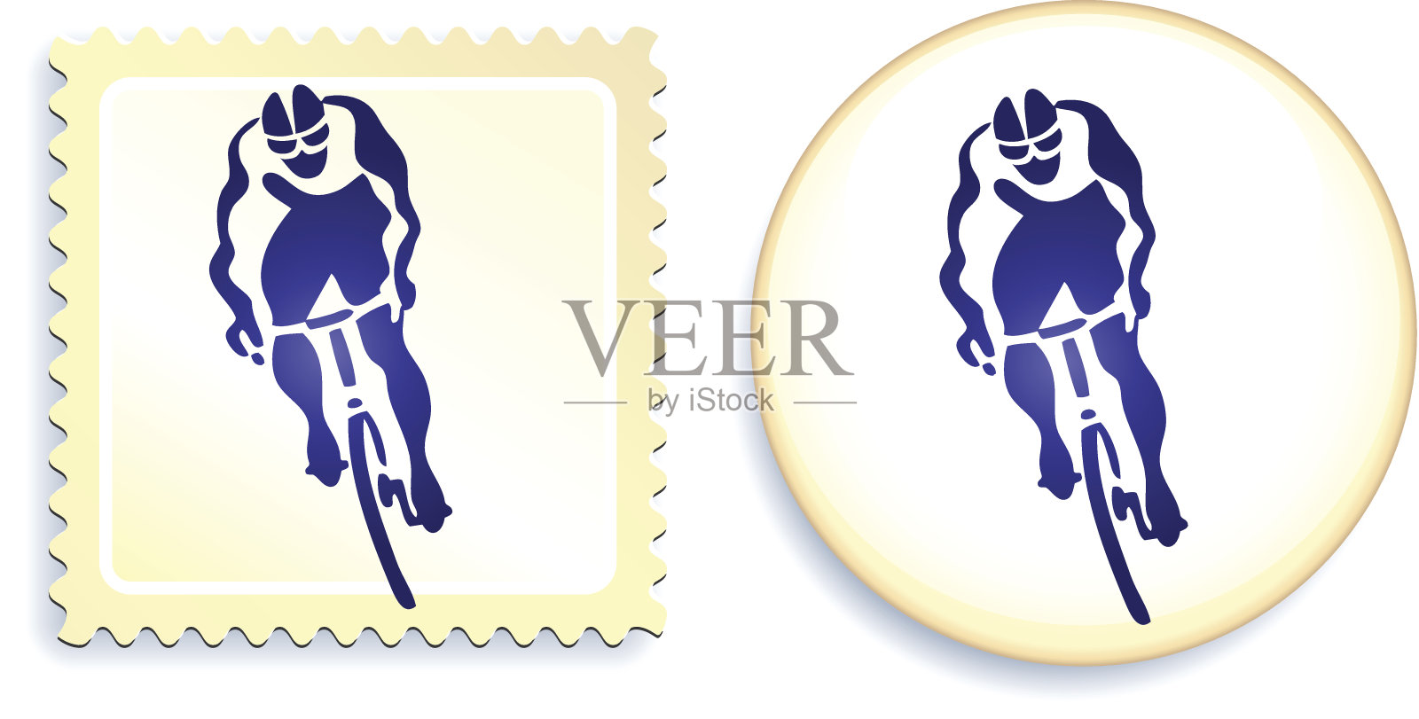 骑自行车的人的自行车印章和按钮插画图片素材